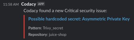 Slack integration message
