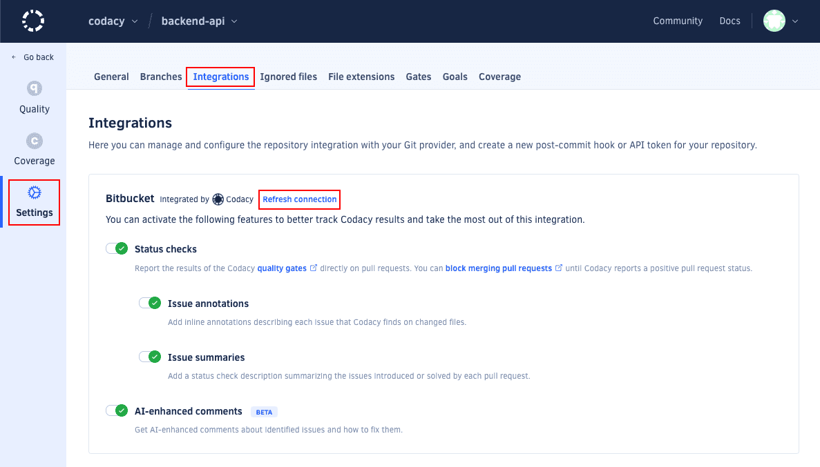 Refresh Bitbucket integration